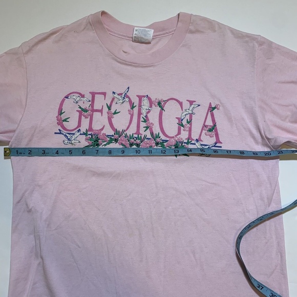 Vintage 90s Georgia Single Stitch Hanes 50/50 Made in USA Pink T-Shirt Medium - Picture 10 of 12